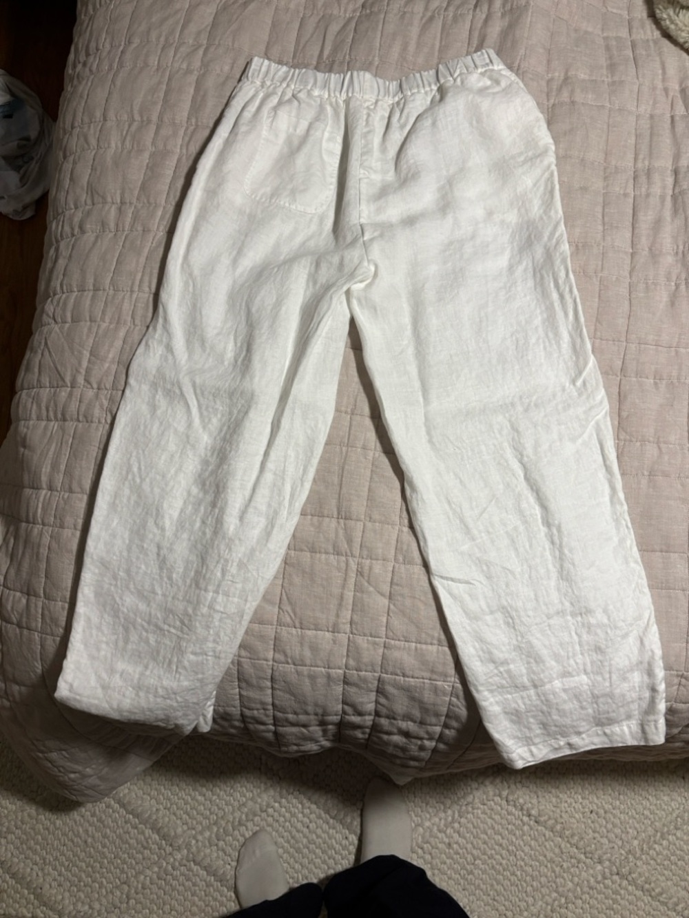 Quince European Women's White Elastic-Waist Linen Blend Pants - Picture 5 of 5